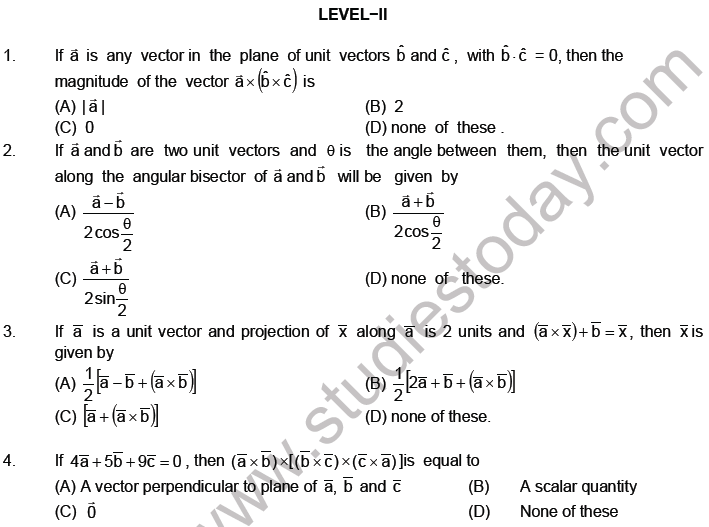 JEE Mathematics Vectors MCQs Set C, Multiple Choice Questions for Vectors